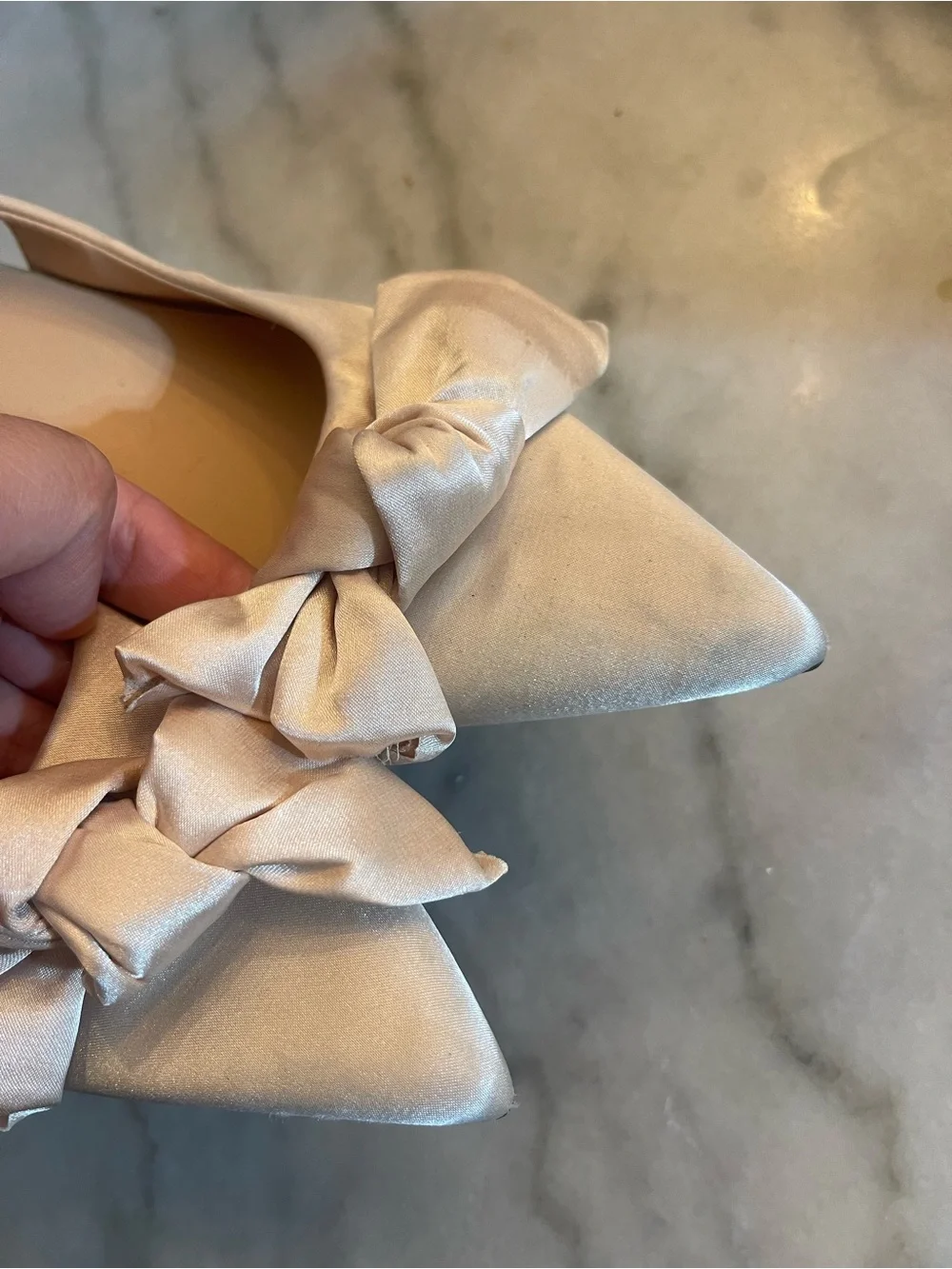Elegant Women's Satin Slingback Heels with Bow - Cream